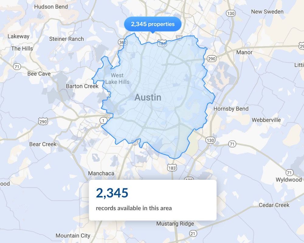 Austin map showing matching off-market property opportunities in Wholster